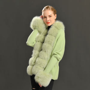 Animaux de compagnie, col en fourrure court, Logo personnalisé, personnalisé, <span class=keywords><strong>manches</strong></span> bouffantes, ceinture, vraie fourrure de renard, Cardigan, <span class=keywords><strong>pull</strong></span> en tricot, printemps automne - Product Image 5