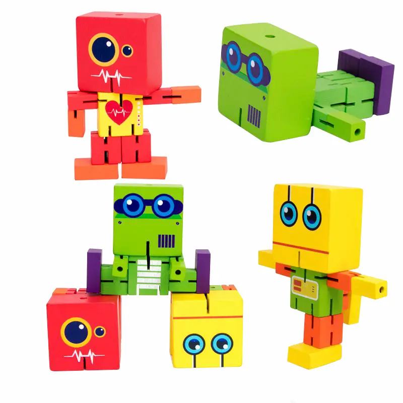 Hoye Crafts Wooden Transforming Robot Toy DIY Transforming Cube Crianças Motor Wooden Skills Game Kids Wooden Educational Toys