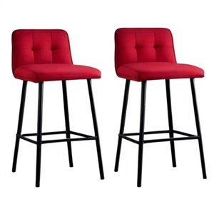 Modern Red Velvet Bar <b>Stool</b> with Metal Frame Contemporary Design for Home Bar <b>and</b> Commercial Use - Product Image 4