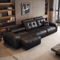Sofá Seccional Modular de Cuero Genuino con Relleno de Esponja, Plegable y Ajustable, Multiusos, Estilo Italiano Minimalista Moderno