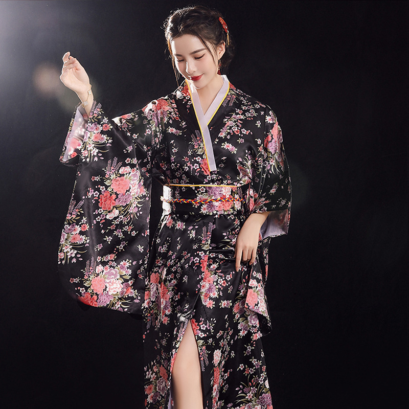 kimono formal dress Traditional formal Japanese kimono women's visiting kimono set travel orange / Traditional 160 length kimono + belt main image 0
