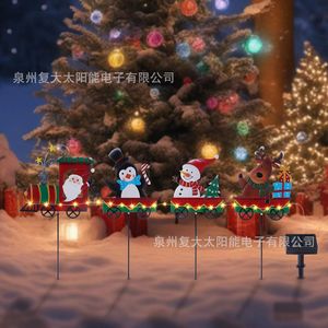 Train de Noël à énergie solaire avec piquets lumineux, décorations de jardin extérieures multicolores à LED avec Père Noël, pingouin, bonhomme de neige et renne - Product Image 3