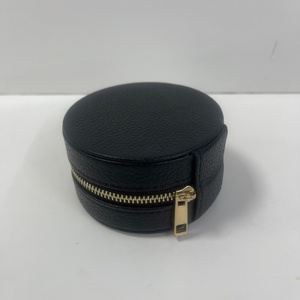 Round Mini Jewelry Organizer <b>Case</b> Top Grain Cowhide Leather With Zipper Closure for <b>Earrings</b> Rings Necklaces Gifts Box <b>Case</b> - Product Image 1