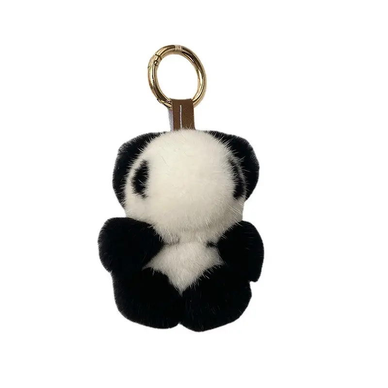 9cm Mini Mink Pelzroter Panda Auto-Schlüsselanhänger Plüsch Schultasche Anhänger Spielzeug Plüsch