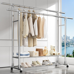 Organizador de Roupas Moderno Personalizável em Metal com Rodas e Duplo Suporte para Sala de Estar e Banheiro - Product Image 2