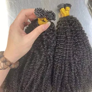 Wholesale 4A 4B 4C Kinky Curly Itip Human Hair Extension Micro Link I Tip Curly Hair Extensions Salon Quality For Black Women