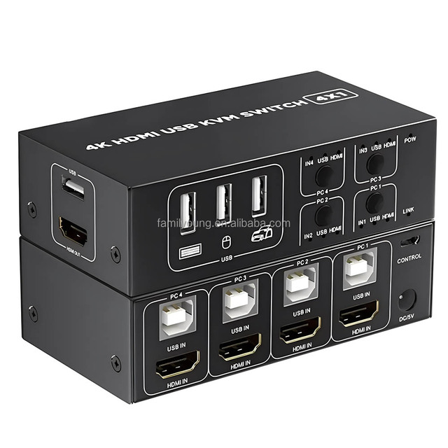 Multifunction 4K 60Hz  KVM Switch Box 4 Ports USB KVM Switch 4 in 1 Out Laptop PC Share Monitor Printer Keyboard Mouse