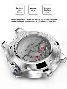 Montre mécanique automatique pour homme de haute valeur, tendance mode ballon bleu, résistante à l'eau 20m, calendrier, cuir véritable haut de gamme - Product Image 4