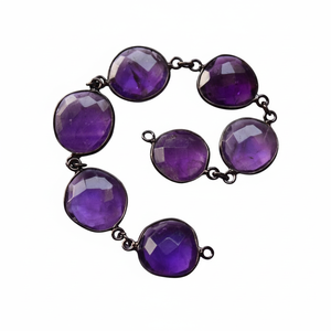 Latón púrpura amatista piedra preciosa cadena Rosario hecho a mano DIY collar hacer joyería bisel piedra preciosa conector - Product Image 1