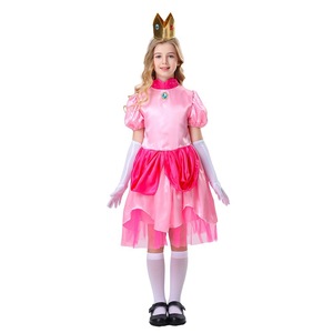 Ensemble de robe de princesse Peach pour enfants avec couronne et gants pour fête d'Halloween, spectacle sur scène, printemps 2025 - Product Image 2