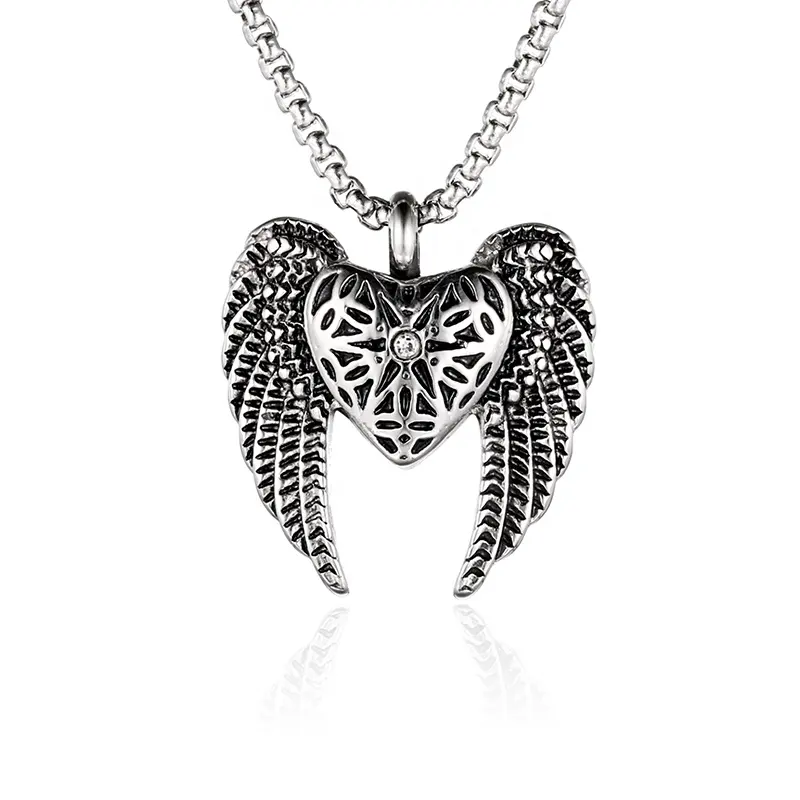 مجوهرات جنائزية صغيرة القلب جرة الرماد شخصية ذاكرة الجارديان قلادة الملاك المجنح قلادة