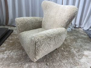 Modern Wing Back Jodie Accent <strong>Chair</strong> White Boucle Genuine Sheepskin Upholstered Curved <strong>Loose</strong> Shaped Villas Leisure <strong>Chair</strong> - Product Image 6