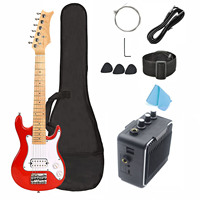 30 Inch Electric Guitar with Maple Neck and Solid Wood Body Glossy Finish 5 Digital Amplifier Accessories for Children