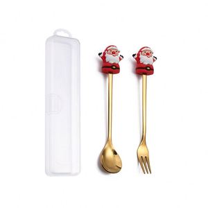 Juego de Cubiertos Navideños, Cuchara de Café con Dibujos Animados, Cuchara de Postre de Papá Noel, Tenedor de Frutas, Caja de Regalo - Product Image 4