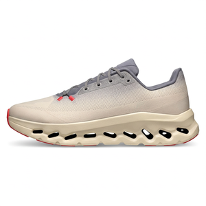 Chaussures de course sur route pour hommes, beige, gris, accents rouges, <span class=keywords><strong>semelle</strong></span> épaisse ajourée, légères, absorption des chocs, à lacets, Zapatillas Hombre OEM - Product Image 1