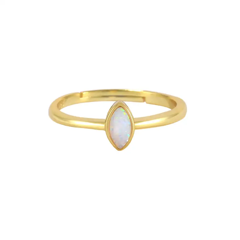 925 Sterling Zilveren Ring Edelsteen Eye Shape Opaal Vergulde Verstelbare Ring Fijne Sieraden Ringen Voor Vrouwen