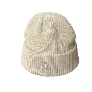 R 레터 비니 유아용 가을 겨울 두꺼운 따뜻한 보닛 단색 울 니트 모자 남녀 공용 트렌디 브랜드 풀오버 모자 - Product Image 3