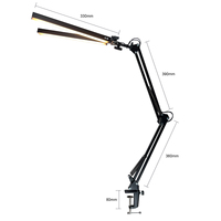 Lampe de bureau LED de luxe à 2 têtes, style moderne, pliable, à pince, commande tactile DC, abat-jour noir, intensité réglable pour bureau d'étude et salle de lecture