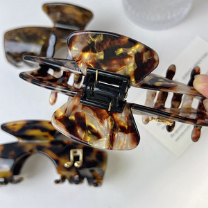 Pinzas para el pelo de acetato ecológicas de concha de tortuga de mármol coreano para mujer, pinzas para el pelo de acetato con etiqueta de símbolos musicales dorados a la moda - Product Image 6