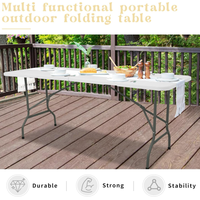 Table de camping pliable légère de 6 pieds, table à manger portable avec pieds en acier et poignée de transport pour pique-nique, fête, mariage, événements