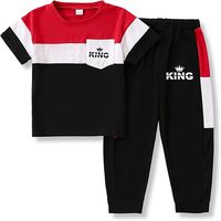 Vêtements pour garçons en élasthanne/coton de haute qualité de marque BKD personnalisés OEM, ensembles décontractés 2 pièces, patchwork rayé contrasté, logo sur le devant