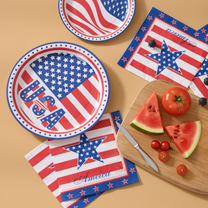 350Pcs USA Flag Eco-Friendly PET Disposable <b>Dinnerware</b> <b>Set</b> for 50 Guests Patriotic Plates Cups Napkins for 4th of July Party - Product Image 4