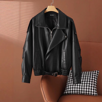 Veste Moto Vintage Noire Femme en Similicuir PU – Manteau Extérieur OEM ODM pour l'Automne et le Bureau
