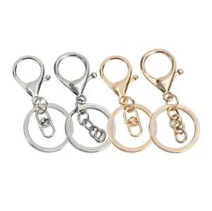1" 25mm Craft hardware accessories metal eyelet lobster clasp link chain keyring round flat blank key ring chain
