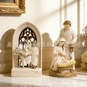 รูปปั้นฉากการประสูติพระเยซูทำจากเรซิ่น ของตกแต่งบ้าน รูปแกะสลักทางศาสนา สำหรับตกแต่งห้องนั่งเล่นและห้องนอน - Product Image 2