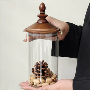 Pot en verre de rangement de qualité alimentaire, design <span class=keywords><strong>rond</strong></span> et pointu, style rétro européen, pour céréales et grains, pot à café haut de gamme avec couvercle en bambou - Product Image 6