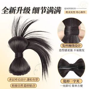 Peluca de moño para mujer, cabello humano real, estilo coreano, cola de caballo con clip de plumas para cualquier forma de rostro - Product Image 4