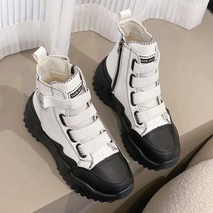 Casual Canvas Shoe Style <strong>Leather</strong> High Top <strong>Boots</strong> Thick Soles Lace Style <strong>Leather</strong> <strong>Boots</strong> Women - Product Image 4