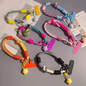 Universal Detachable <b>Braided</b> Mobile Phone Lanyard Strap Cute Star Hanging Chain Ring Cord with Patch Adjust Phone Wrist Strap - Product Image 1