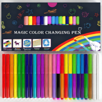 Marqueurs d'encre à base d'eau permanents non toxiques KHY Magic changeant de couleur, 25 couleurs, pointes obliques plates pour le dessin des enfants sur papier
