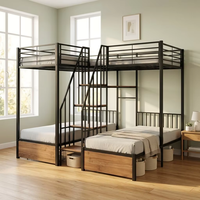 Lit superposé moderne en métal noir, taille complète, 3 lits, pour dortoir, idéal pour appartement