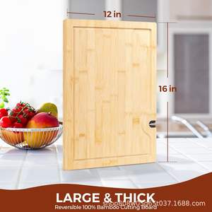 Tabla de cortar de bambú 43x28x2cm rectangular multifunción con función de afilado para pan, fruta y queso - Product Image 5