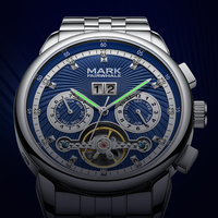 Mark Fairwhale Vielseitige automatische mechanische Uhr für Herren, 43 mm, Metallband, wasserdicht, leuchtendes Skelett, Business-Armbanduhr FW-6730