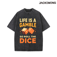 T-shirt en coton oversize délavé avec imprimé dés 'Life Is a Gamble', style streetwear rétro, décontracté pour le quotidien, vente en gros depuis l'entrepôt américain