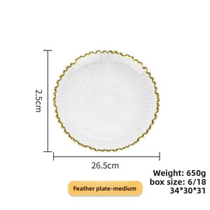 Assiettes de présentation plates en <span class=keywords><strong>verre</strong></span>, bord doré, en forme de plume, pour steak, fruits, desserts, et service de collations, pour dîner de mariage - Product Image 6