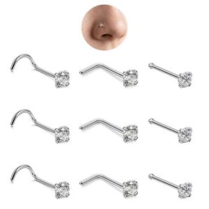 Piercings de <span class=keywords><strong>Nariz</strong></span> de Circonia Cúbica, Titanio Médico G23, Varilla Recta, Gancho en L, Anillos de <span class=keywords><strong>Nariz</strong></span> Antialérgicos, Joyería para Piercing Corporal - Product Image 1