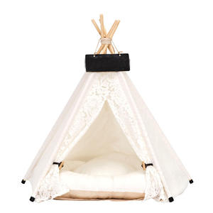 Hete Verkoop Draagbare Kant Canvas Tipi Tent Voor Honden Schattige Hondenbedden Wasbare Huisdieraccessoires Met Mat - Product Image 2