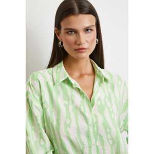 Camisa Modal con Estampado de Cebra Verde, Blusa Casual con Botones para Mujer, Tela Popelina, Estilo Diario - Product Image 6