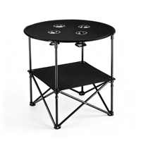 Table de camping ronde avec plateau et 4 porte-gobelets, table pliante pour le camping, le pique-nique, la plage, le jardin, la terrasse, la pêche, les voyages