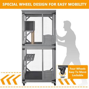 بيت قطط خشبي فاخر كبير للاستخدام الخارجي على عجلات مع شرفة ونافذة للقطط - Product Image 4