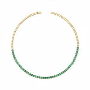 Platinum Luxury <b>Emerald</b> Diamond (Natural) Tennis Link <b>Necklace</b> OEM Wholesale Retail International Jewelry Manufacturer - Product Image 2