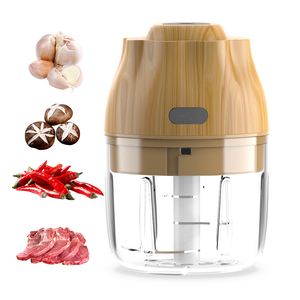 Private Model OEM 250ML Electric Food <b>Chopper</b> 1500mAh USB Recharging Powerful Food <b>Chopper</b> Stainless Steel BPA Free Light Wooden - Product Image 2