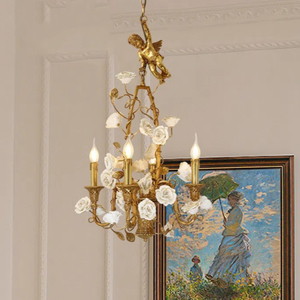Primavera Messenger angelo lampadario decorazione camera da letto in rame lampada pendente del bambino cesto di fiori luci candele ottone opaco - Product Image 6