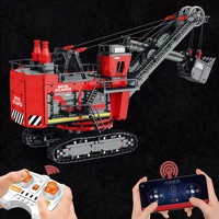 Reobrix 22014 MOC Mobil Teknologi Tinggi RC Motorized Rope Shovel Excavator Model Perakitan Batu Bata untuk Mainan Anak Set Blok Bangunan