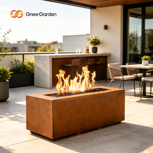 Table de foyer au gaz en acier Corten sur mesure, rectangulaire, en acier patiné, pour extérieur - Product Image 3