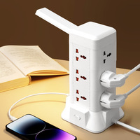 Multiprise tour de 2 m en cuivre, normes US/UE/UK, avec chargement sans fil et lampe de bureau pour dortoir et usage domestique